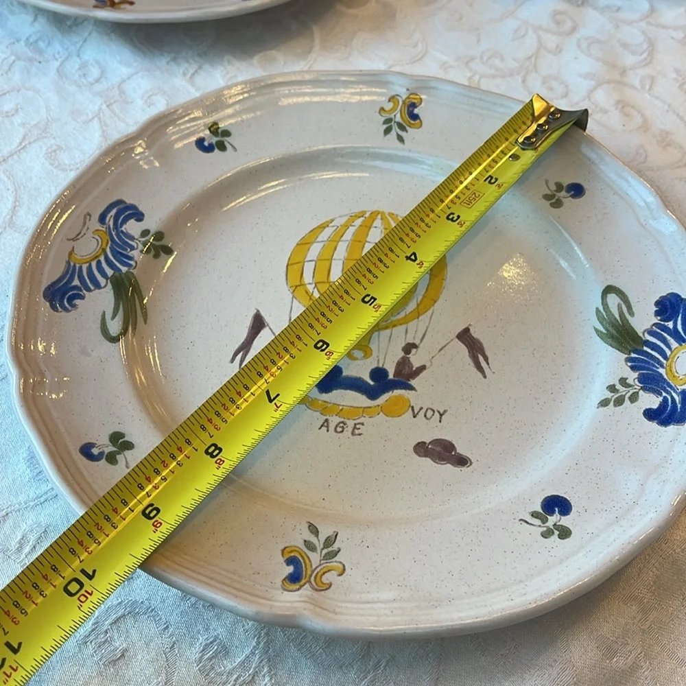 Vintage French hot air balloon plate , hand painted in France